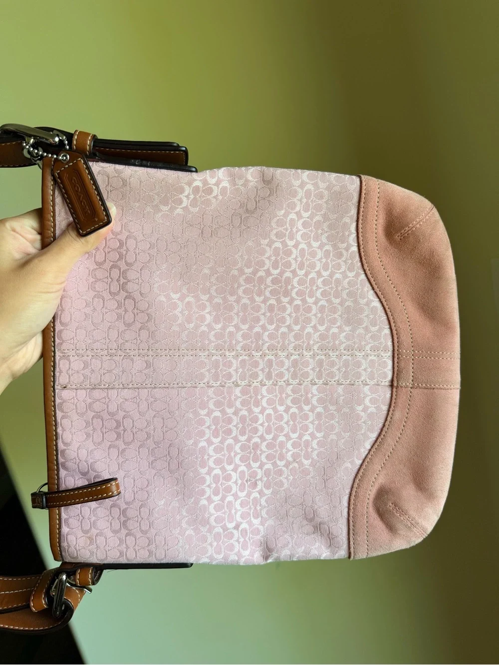 RARE Coach y2k vintage pink signature jacquard and pink suede shoulder bag